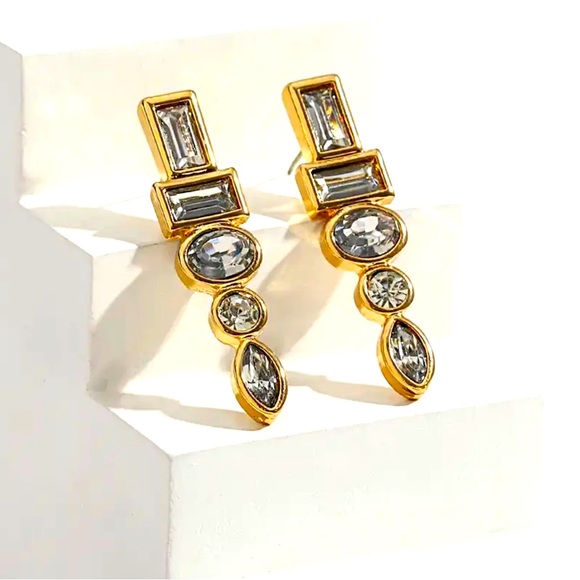 White Crystal Gold Plated Earrings - Picture 4 of 5